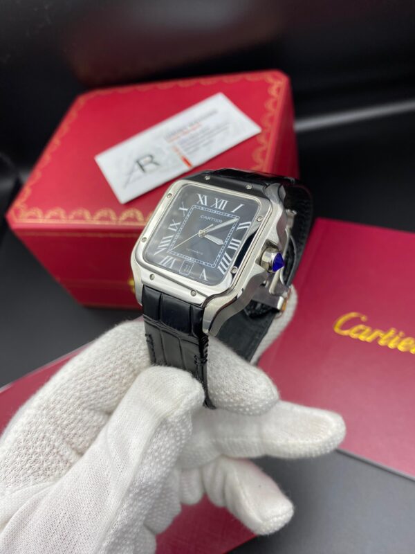 Cartier Santos Black Dial Leather Straps