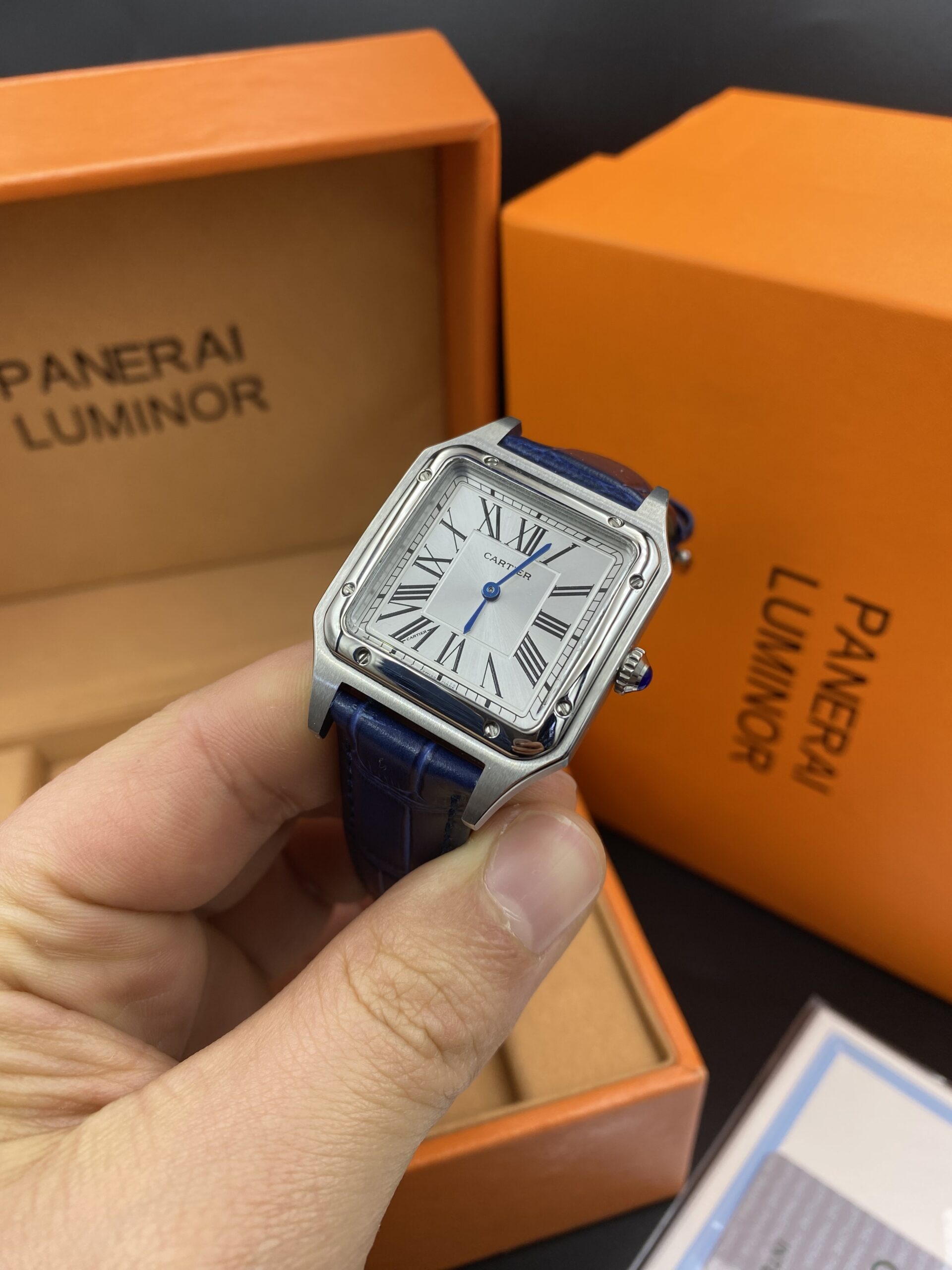 Cartier Dumont White Dial Bleu Straps