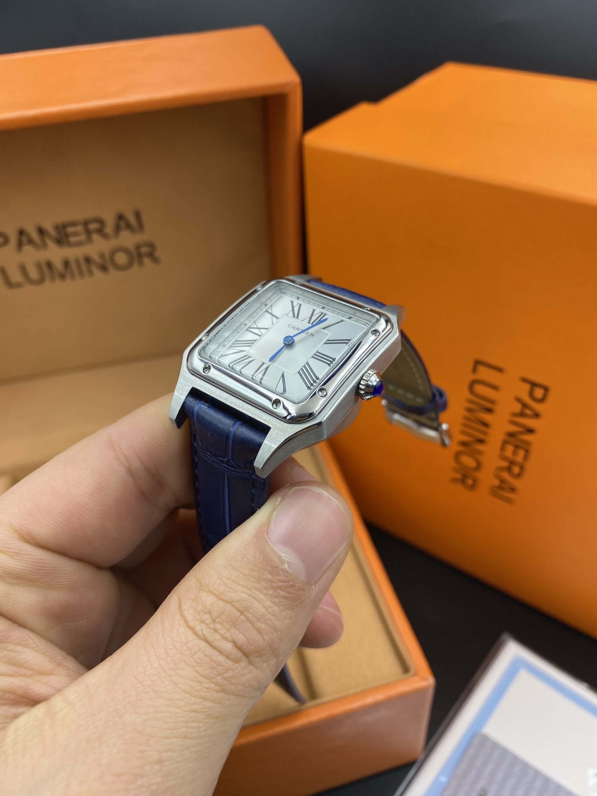 Cartier Dumont White Dial Bleu Straps