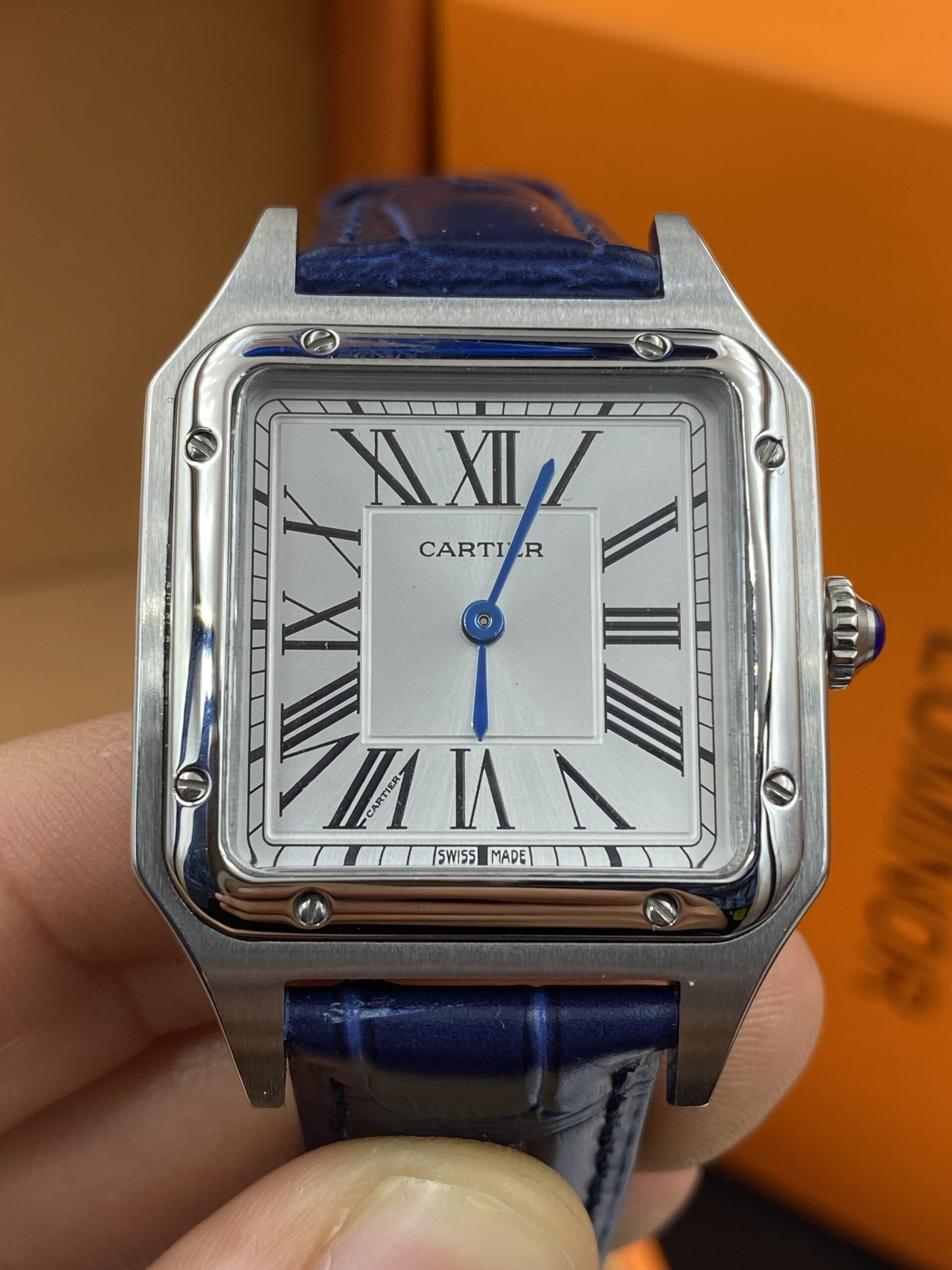 Cartier Dumont White Dial Bleu Straps
